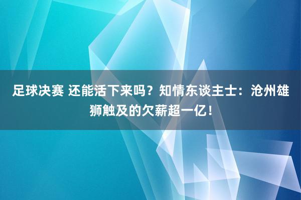 足球决赛 还能活下来吗？知情东谈主士：沧州雄狮触及的欠薪超一亿！